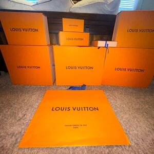 Large purse boxes authentic, perfume, jewelry, sunglasses and a bag